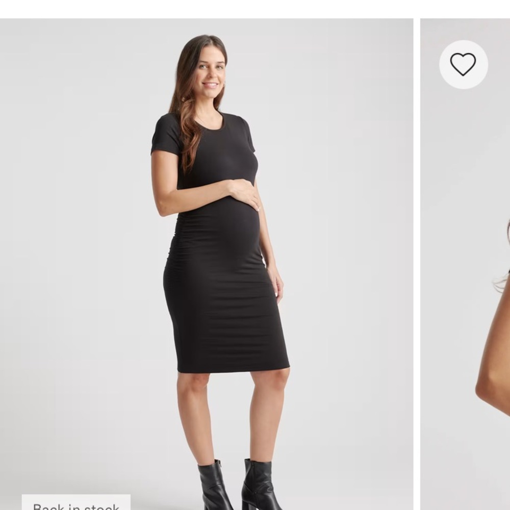 Quince Black Short-Sleeve Maternity Midi Dress